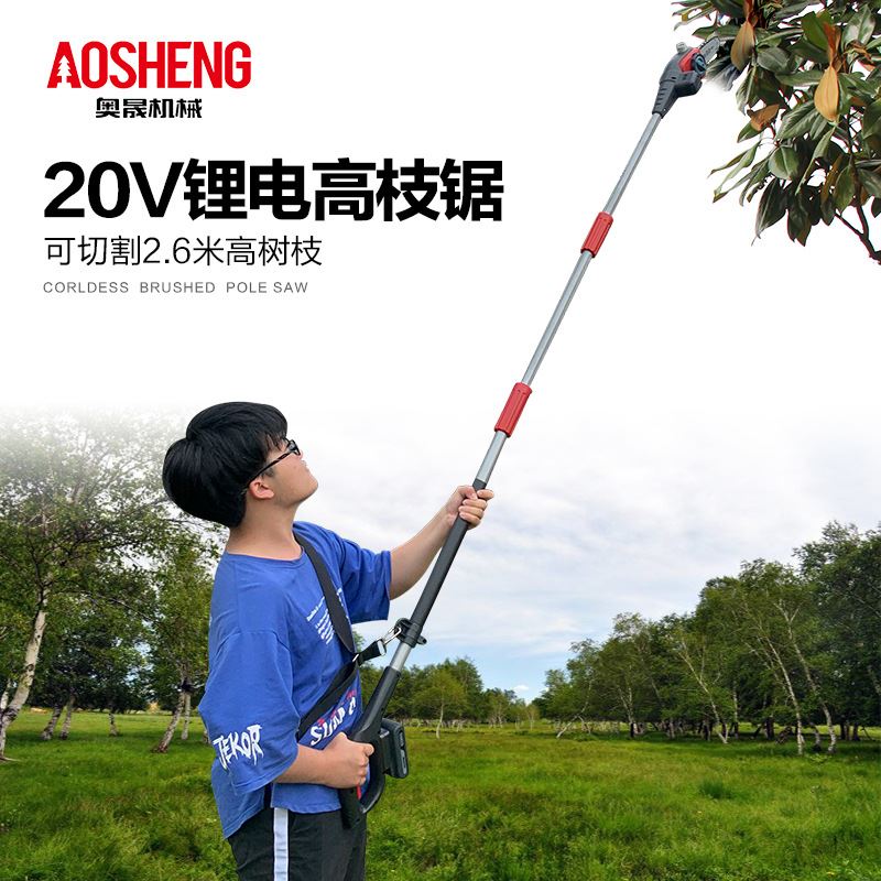 厂家供应高空园林电动伐木锯 锂电修枝机链锯 加长伸缩电链锯