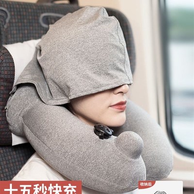 旅行枕头u型枕按压充气u型枕可携式护颈u型枕脖子u形枕长途旅游神