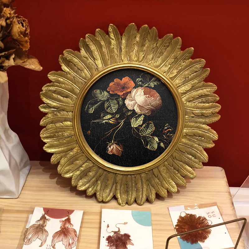玄关装饰画法式中古欧式复古餐厅挂画客厅背景墙花卉壁画相框摆件图片