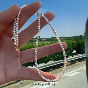 天然海水akoya珍珠小米链项链18k金baby锁骨链小灯泡极光正圆精致