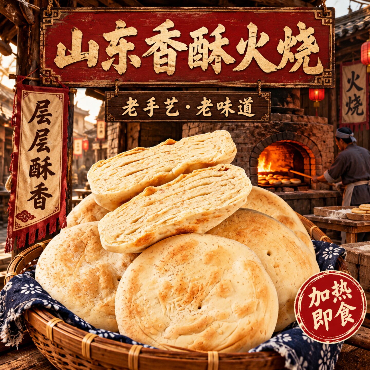 山东特色椒盐烧饼千层老式火烧速食早餐香酥主食千层大火烧