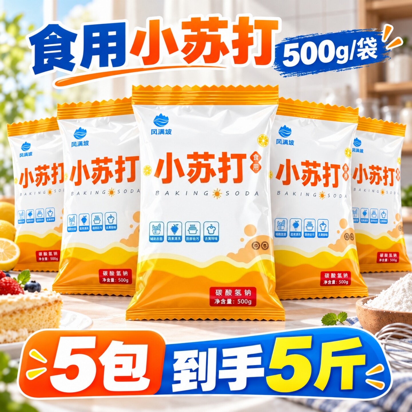 【到手5斤】食用小苏打粉500g/袋厨房烹饪清洁去污发酵烘焙原料
