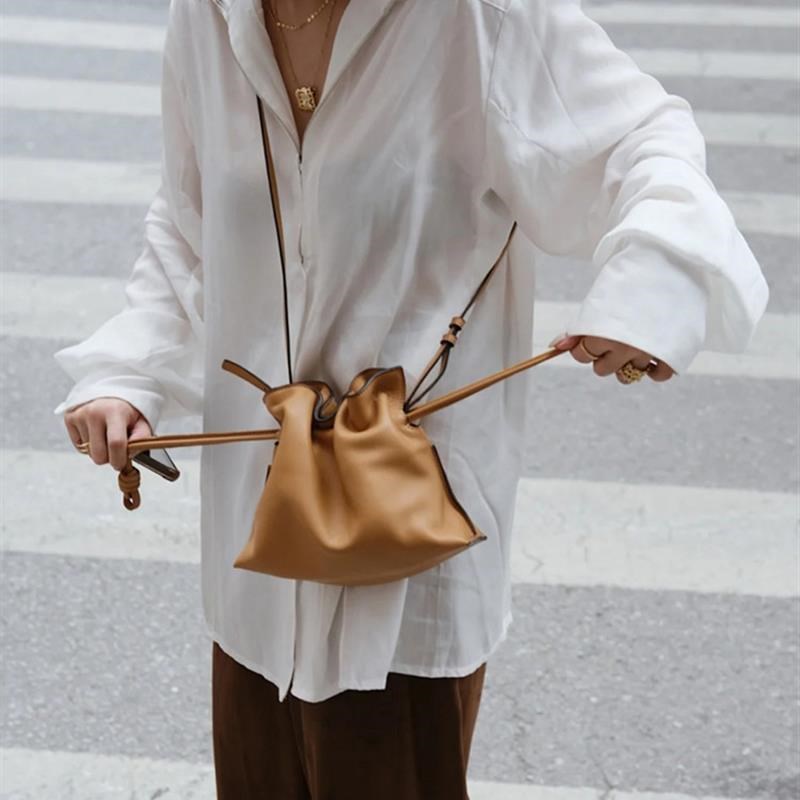 2021 Women Genuine Leather Bag Calfskin Bucket Bag WPure Col