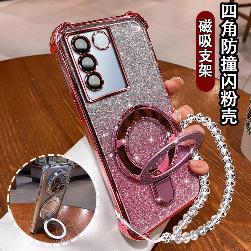 适用vivoS16手机壳5G网红女款V2244A闪粉磁吸支架viviS16Pro全包镜头膜voviS16E防摔软壳V2239A保护套S16外壳