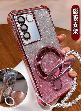 适用vivoS16手机壳5G网红女款V2244A闪粉磁吸支架viviS16Pro全包镜头膜voviS16E防摔软壳V2239A保护套S16外壳