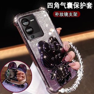 VivoS15新款手机壳S15pro镜头膜全包V2203A网红闪粉vivos12pro可爱兔支架镜子V2207A防摔软硅胶viv0s15保护套
