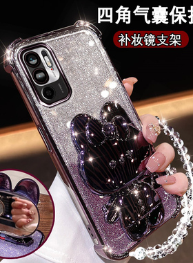 红米Note10新款手机壳5G可爱兔支架镜子RedmiNote10Pro闪粉软硅胶N0te10 por镜头膜全包noto10网红防摔保护套