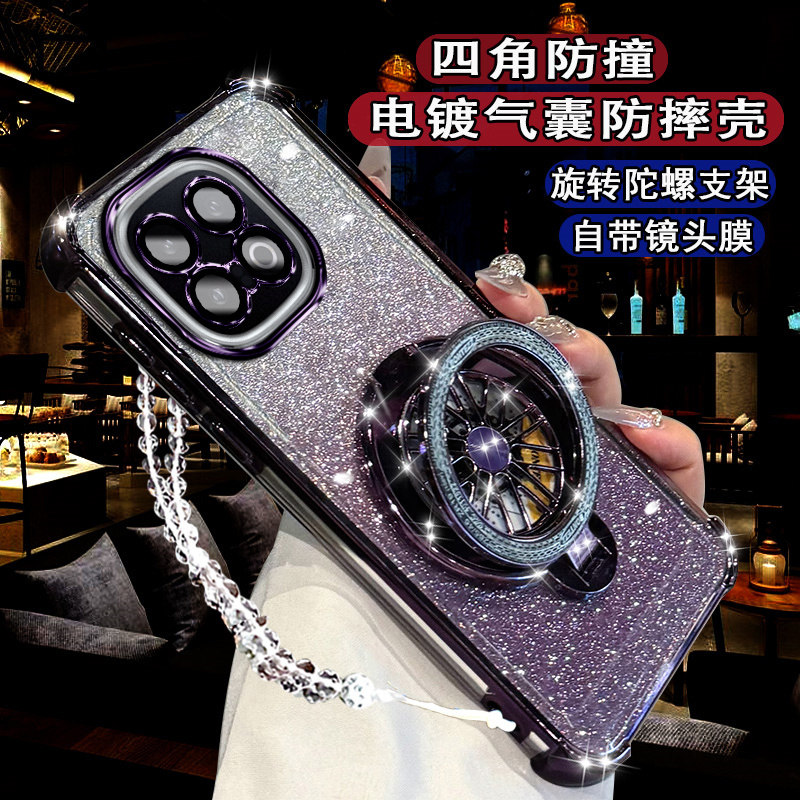 适用IQOO15手机壳V2505A网红陀螺支架iq0013电镀闪粉iqoo15硅胶软壳iqoo15镜头膜全包iq0013超薄防摔气囊外壳