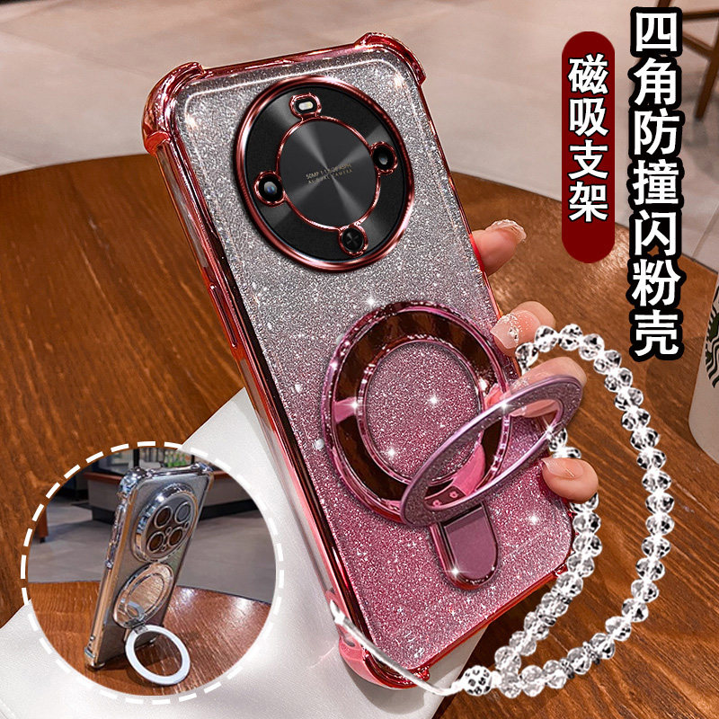 适用华为畅享70X尊享版手机壳高级闪粉磁吸支架BRE-AL80软壳畅享70X活力版镜头膜全包畅享70X超薄防摔70X女款