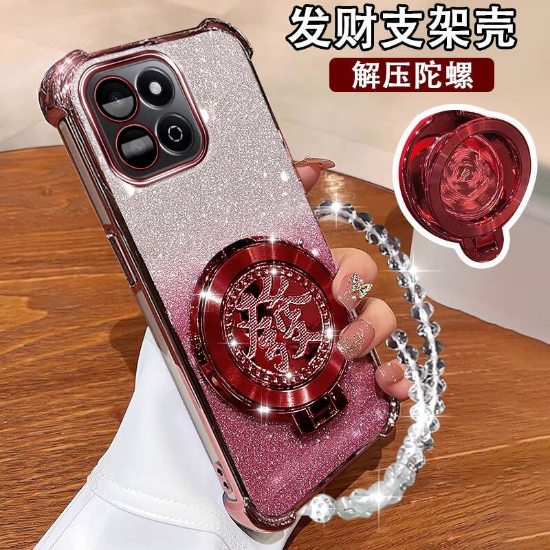 适用华为荣耀畅玩60plus手机壳国潮旋转陀螺支架畅玩60Plus气囊闪粉60puls四角防摔软壳60plsu镜头膜全包软套