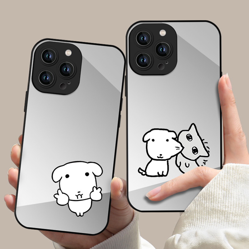 韩振申惟同款手机壳苹果17华为mate60小狗iPhone16promax锐因pura70一加14镜面OPPO狗狗vivo小白狗13情侣适用