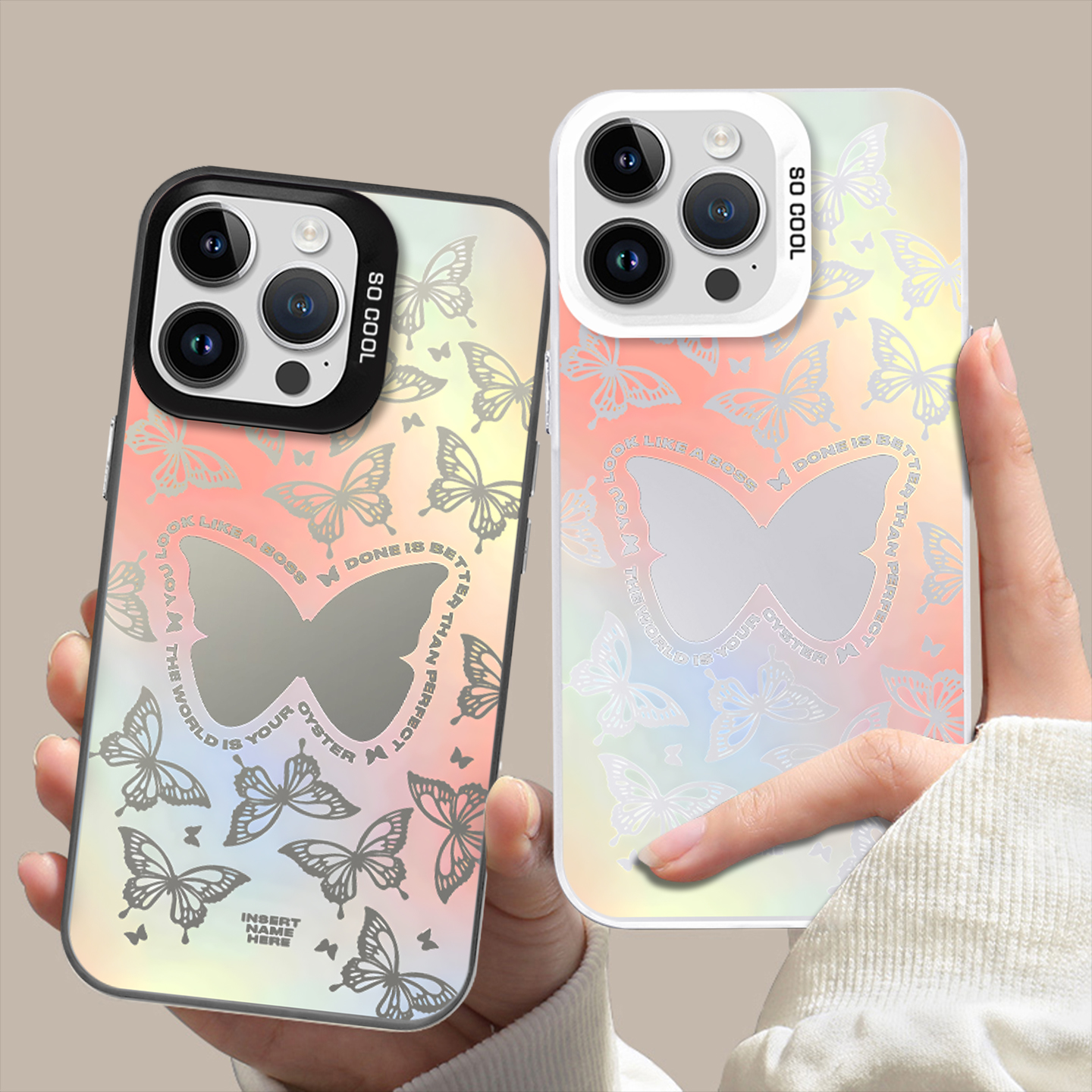 李湘同款幻彩蝴蝶镭射壳