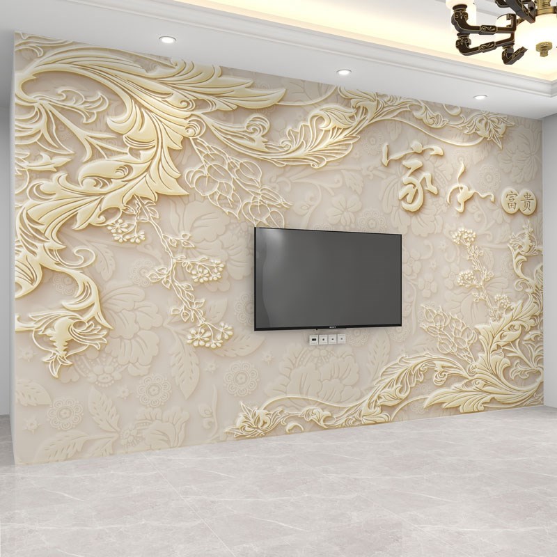 墙纸3d立体浮雕现代简约电视背景墙壁纸客厅壁布影视墙布定制壁画