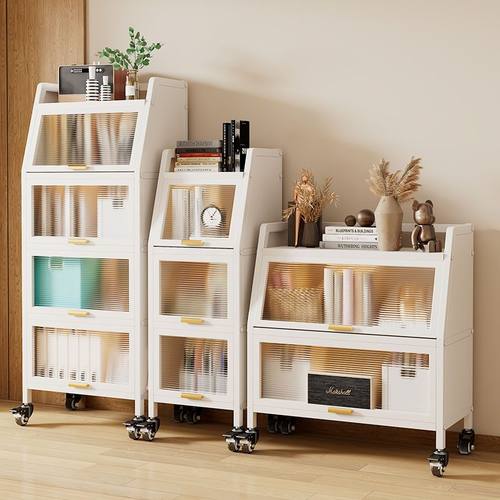 新防尘带门移动落地书架客厅铁艺置物架靠墙办公室现代简约带轮书