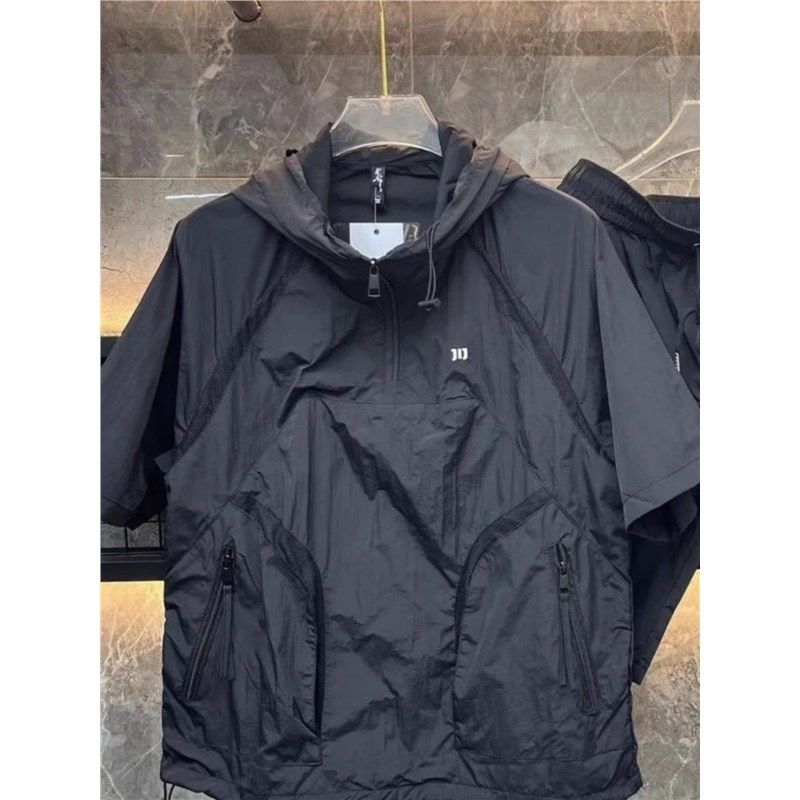 美式潮牌轻奢工装运动防晒衣男夏季2025新款速干短袖短裤两件套