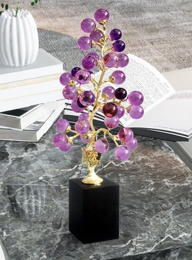 紫水晶葡萄摆件客厅高级感轻奢招财创意家居装饰品玄关酒柜工艺礼