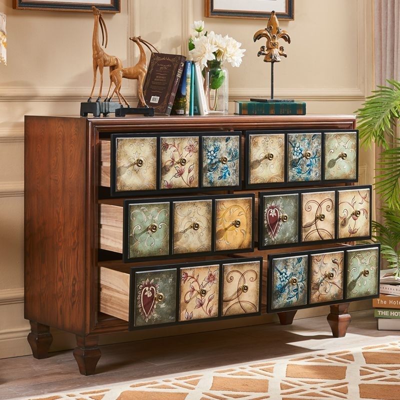 美式实木斗柜客厅彩绘抽屉柜复古玄关柜鞋柜储物收纳柜卧室床头柜,农用物资,可移动滴灌袋,淘宝优惠券,粉丝福利购,淘宝优惠卷