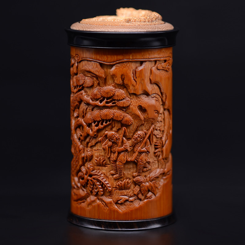 拆房老料渔樵耕读蝈蝈罐纯手工镂空竹雕刻螭龙鸣虫用具文玩蛐蛐罐