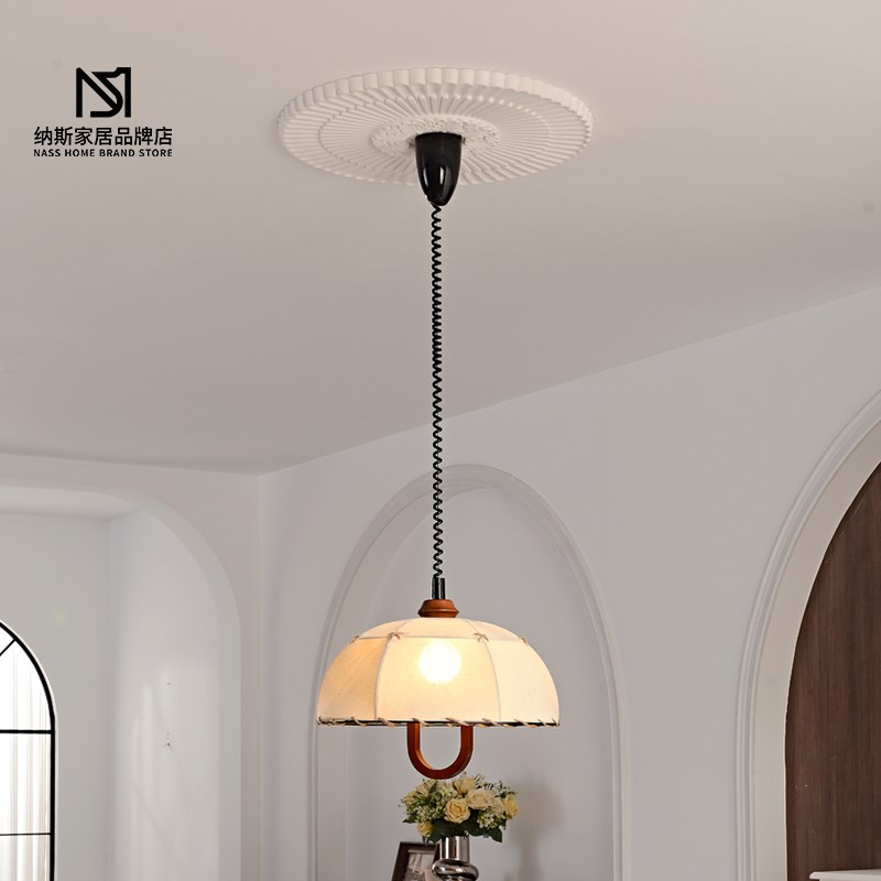 日式诧寂风吊灯法式复古餐厅吧台布艺可伸缩卧室中古氛围感灯具