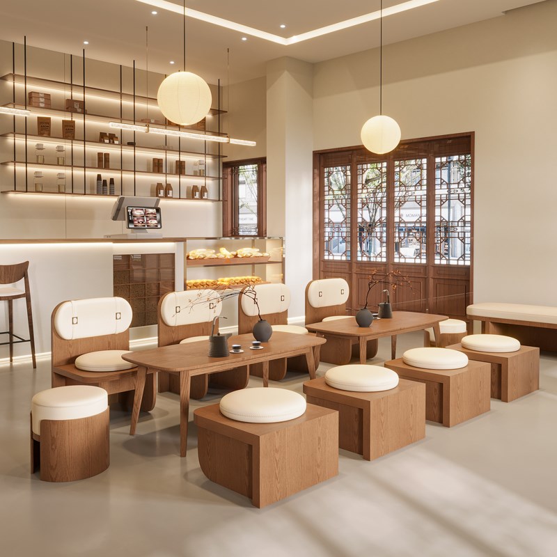 实木卡座沙发奶茶店桌椅组合咖啡厅茶楼I餐桌商用餐饮靠墙座椅定