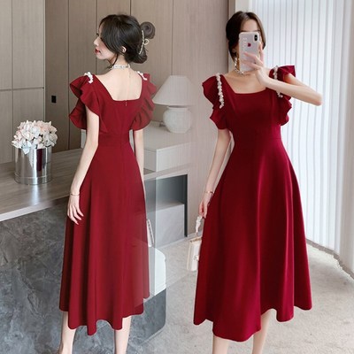 敬酒服新娘平时可穿新款春夏结婚礼服酒红色回门订婚伴娘服连衣裙