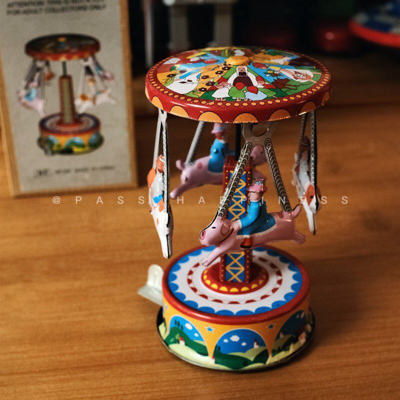 80后怀旧铁皮玩具发条上弦上链儿童亲子手工减压经典收藏旋转木马