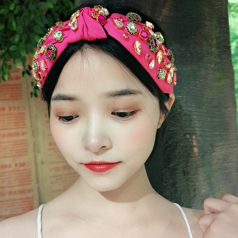 民族风彩色水钻发箍女压发宽边发卡网红发饰水晶打结发箍饰品F192