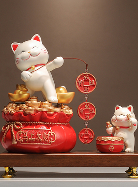 招财猫聚宝盆摆件新中式乔迁店铺开业礼物客厅前台装饰摆设礼品
