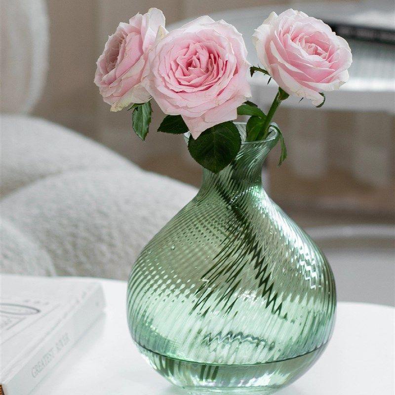 懒地简约绿色大肚玻璃花瓶客厅轻奢设计摆件插花玄关餐桌文艺装饰