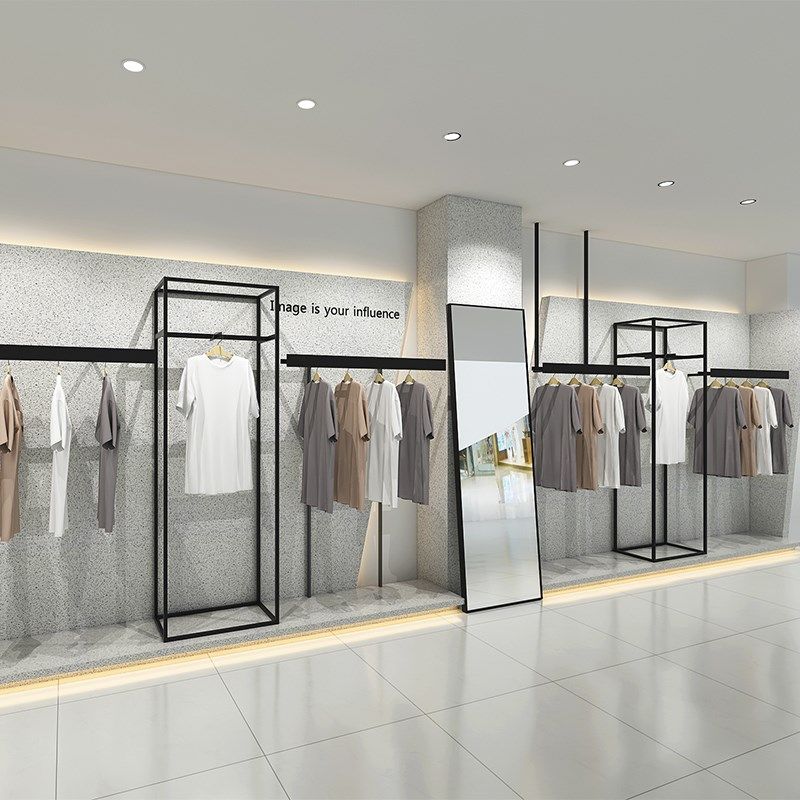 简约时尚a衣服男女装店铺落地上墙壁挂展示架铁艺侧挂正挂衣架组