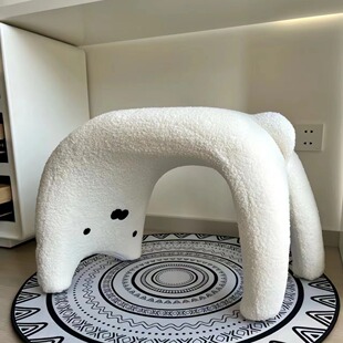 网红猫咪化妆凳梳妆凳门口换鞋凳客厅矮凳动物造型座椅羊羔毛玄关