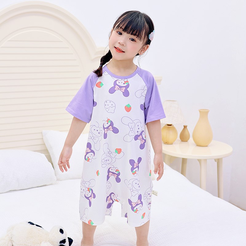 儿童连体衣睡衣夏季薄款短袖衣服男童女童睡裙夏装睡袍宝宝防踢被