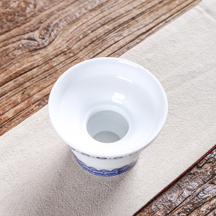 德化青花瓷功夫茶过滤 公道杯瓷茶漏 茶滤网纱套装滤茶器茶道配件