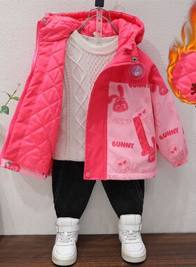 初春夹棉外套女童秋冬装2023新款中小女童二棉棉服女宝宝加棉加厚