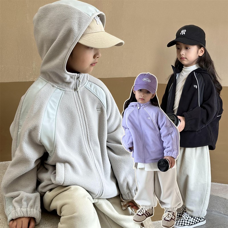 女童外套秋冬款2023新款春秋装男童摇粒绒毛毛衣大童加绒童装休闲