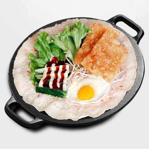 加厚铸铁煎饼锅平底烙饼锅铁板鏊子家用摊煎饼果子工具煎葱抓饼锅