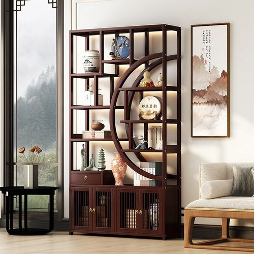 新中式博古架茶叶展示柜家用茶具置物架非实木收纳柜多宝阁摆件柜