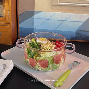 高颜值玻璃泡面碗带盖大容量宿舍学生泡面神器方便面碗双耳汤碗