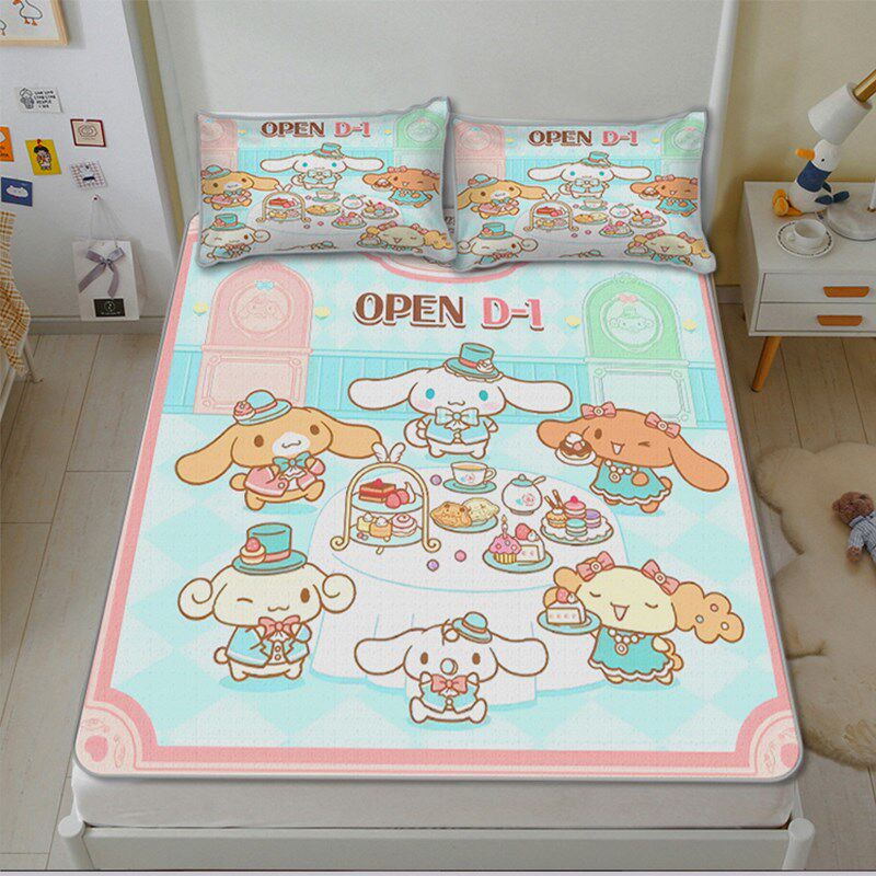 可机洗玉桂狗夏季冰丝席空调软席子2024新款凉感可爱卡通三件套。