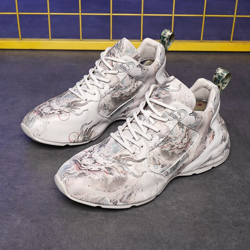 龙年男鞋秋冬款2024新款休闲真皮运动时尚老爹隐形增高潮流小白鞋