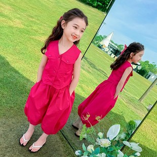 套装 夏装 2024新款 网红灯笼裤 两件套 洋气女宝儿童纯棉无袖 女童夏季