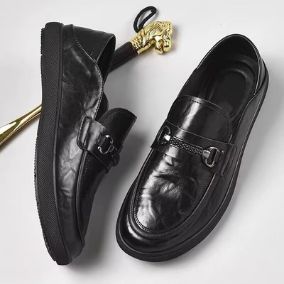 豆豆鞋男2025新款皮鞋男款夏季透气郫县真皮牛皮年轻人驾车鞋软底