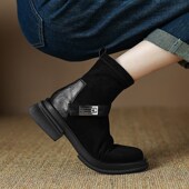 2025秋冬中跟弹力短靴瘦瘦袜B靴低跟厚底百搭女靴子短筒鞋 子大码