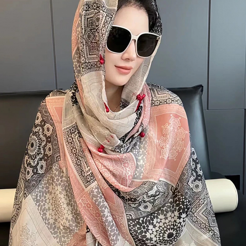 夏季薄款披肩女多功能云南旅游日常空调房海边沙滩丝巾斗篷女外搭