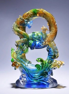 威弗列德客厅上档次寓意好的结婚礼物送新人新婚贺礼琉璃龙凤摆件
