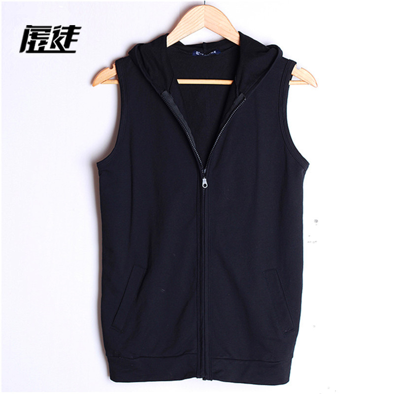 春秋男士修身马甲男薄款无袖连帽背心运动马夹拉链外套针织开衫潮