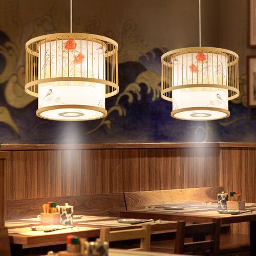 中式竹编吊灯餐饮饭店包间火锅店卡座带射灯茶室工程酒店竹艺灯具