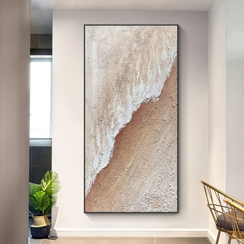 石英砂丙烯肌理画侘寂风装饰画高级感挂画L抽象艺术玄关走廊落地图片