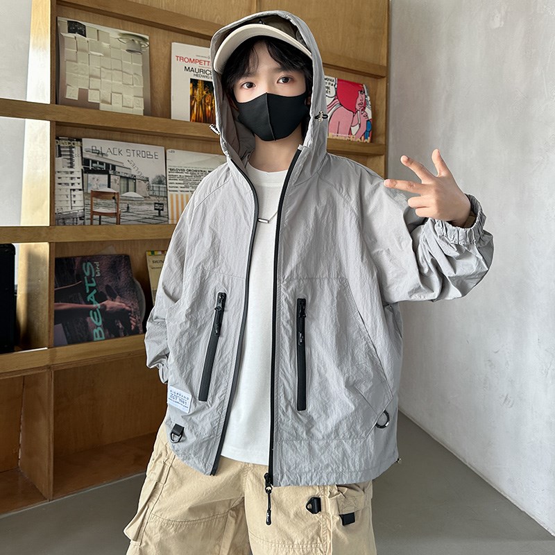 韩国潮男童防晒衣外套薄夏装儿童皮肤衣连帽韩运动户外透气防晒服