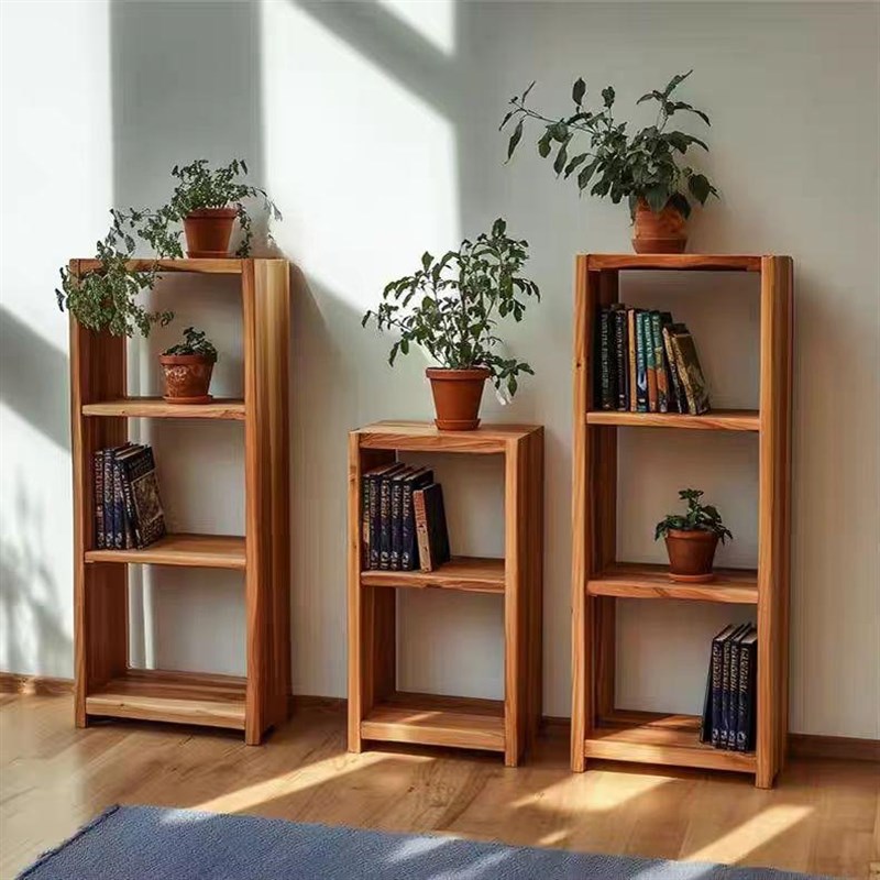 多层格子书架落地式复古客厅实木展示架置物架收纳架博古架陈列